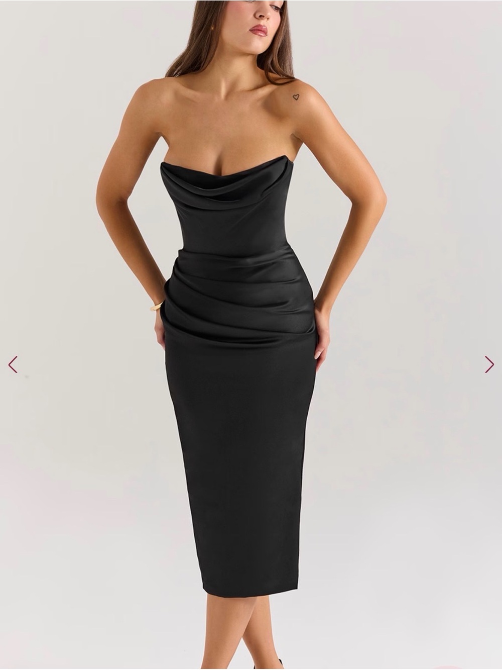 House of cb SANTANA' BLACK SATIN STRAPLESS MIDI DRESS - Picture 2 of 2